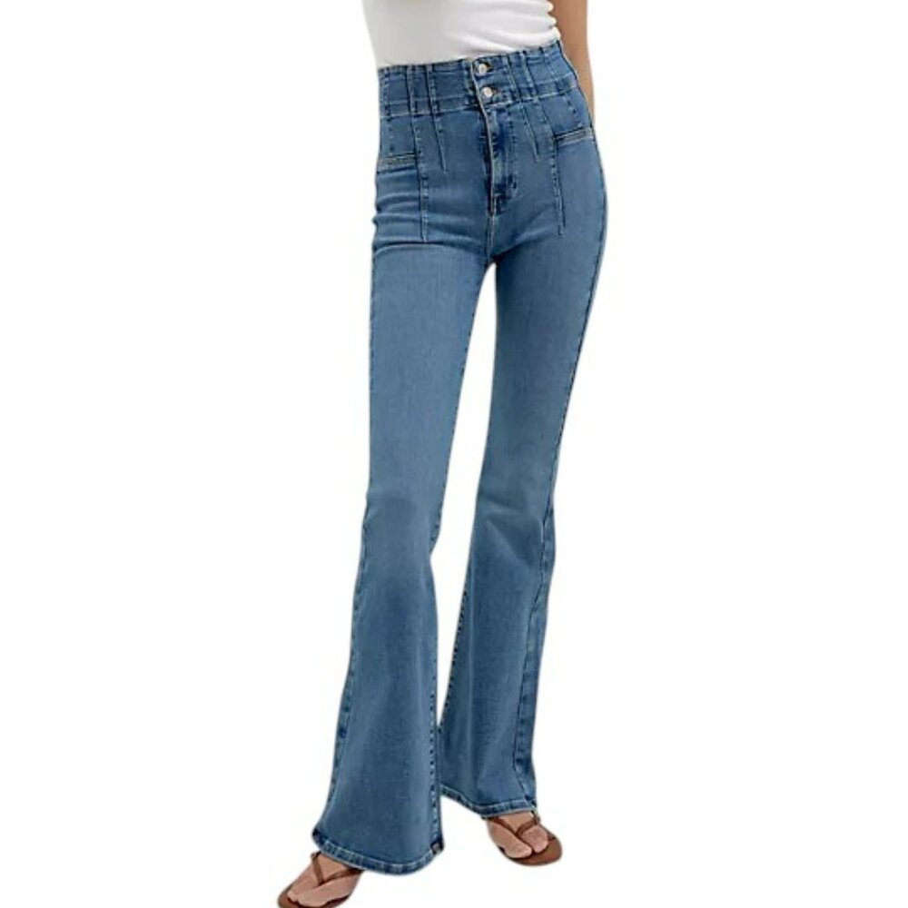 FREE PEOPLE medium blue jayde crop flare jeans Size 32 NWT